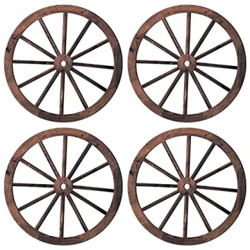 Qunclay Rustic Wooden Wagon Wheel Decor Set for Home and Garden