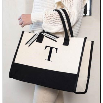 Mud Pie Chic Black and White Initial Tote Bag