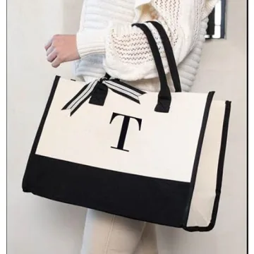 Mud Pie Chic Black and White Initial Tote Bag