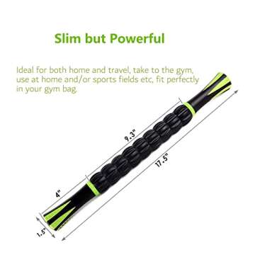 Sportneer Muscle Roller Stick - Massage Stick for Athletes - Reducing Soreness and Muscle Strain, Soothing Legs Cramps - Physical Therapy & Body Recovery - Black Green