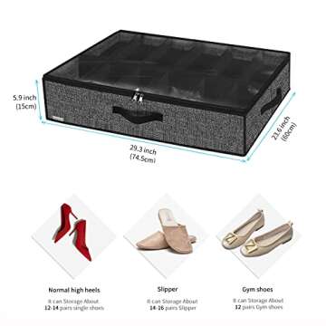 Onlyeasy Sturdy Under Bed Shoe Storage Organizer, Set of 2, Fit 12 to 24 Pairs, Underbed Shoes Close...