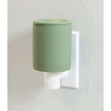 Happy Wax Sage Outlet Timer Warmer for Scented Wax - Compact Ceramic Wall Plug in Wax Melt Warmer w/Timer - Wax Melter for Home Fragrance - Small Wax Warmer w/Removable Silicone Dish
