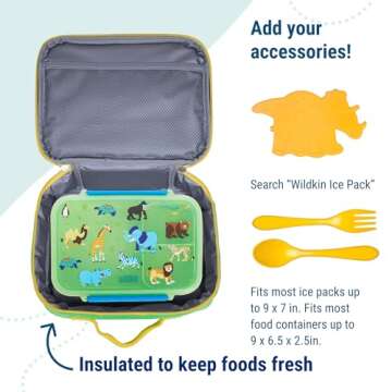 Wildkin Kids Insulated Lunch Box – Durable and Reusable for School & Travel - Monster Green