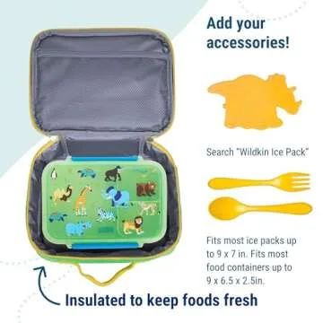 Wildkin Kids Insulated Lunch Box – Durable and Reusable for School & Travel - Monster Green
