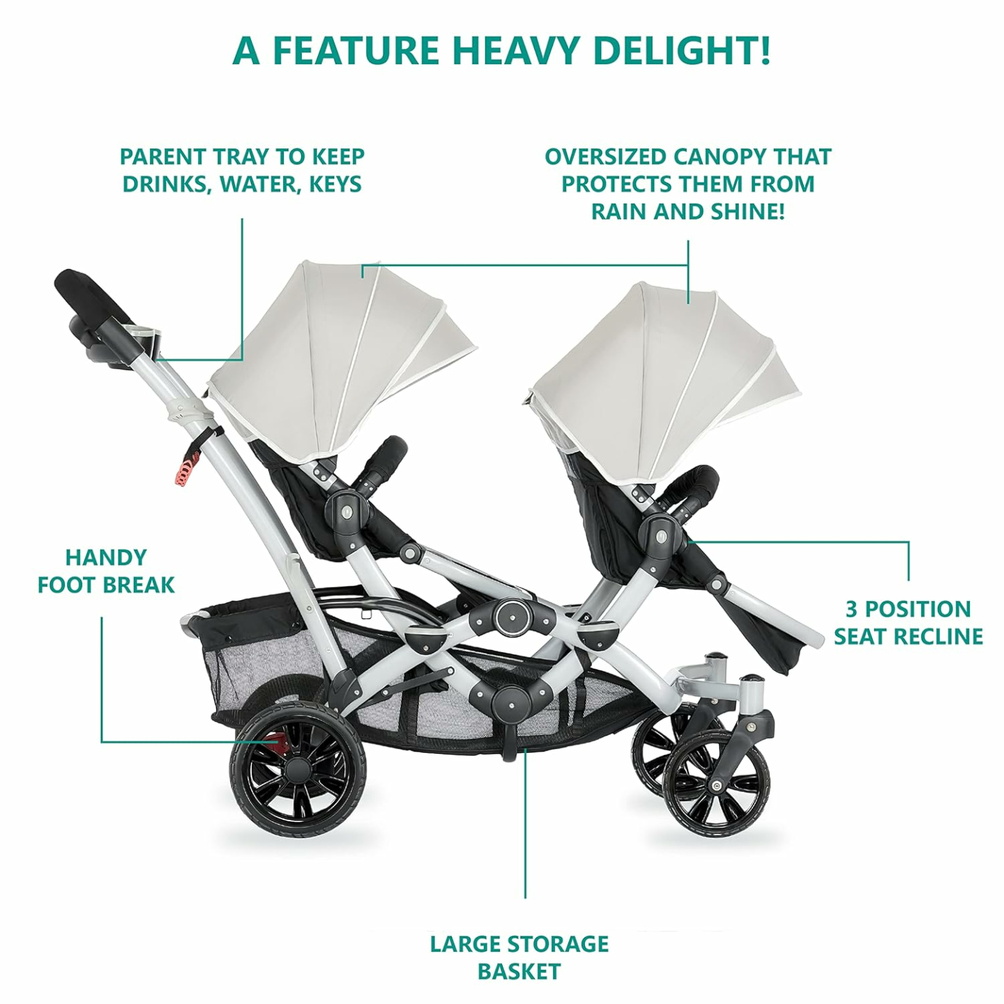 Lightweight Double Umbrella Stroller in Grey