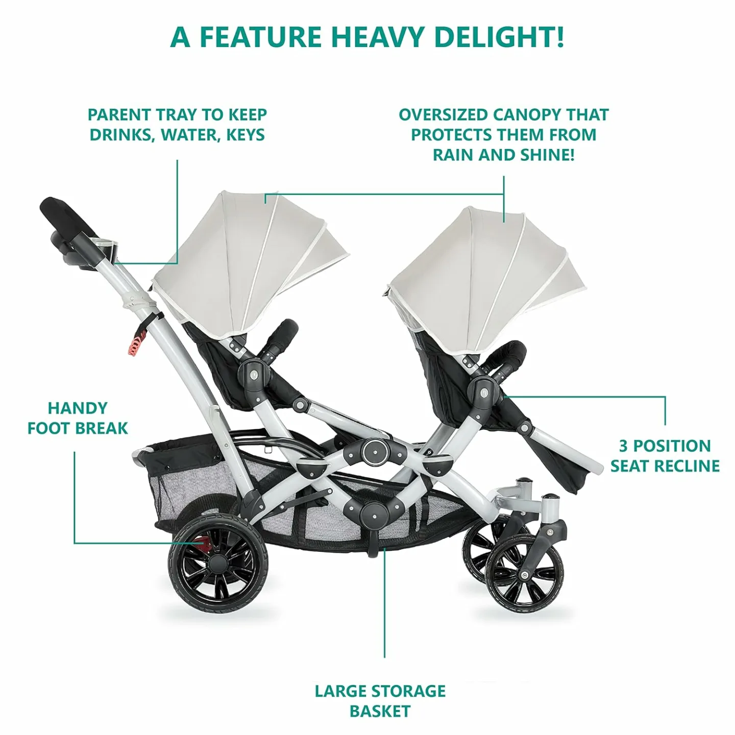 Lightweight Double Umbrella Stroller in Grey