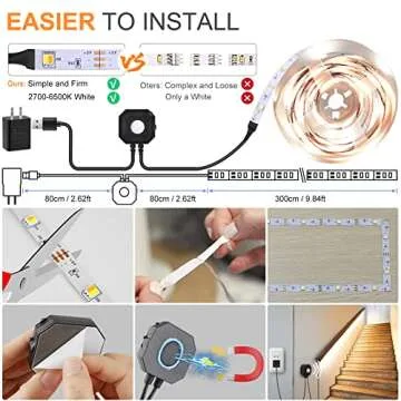 Wefomey Motion Sensor LED Light Strip, Motion Sensor Light Indoor Closet Lights, 2700K-6500K White Dimmable Led Strip Lights for Bedroom, Kitchen, Stair Motion Activated, 2PCS