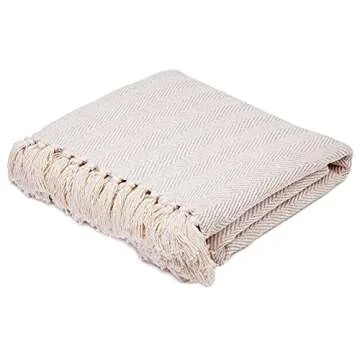 Stylish Americanflat 50x60 Cotton Throw Blanket in Cream