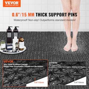 VEVOR Interlocking Tile 55PCS Black, Drainage Tiles 12" x 12" Splicing, Soft PVC Interlocking Draina...