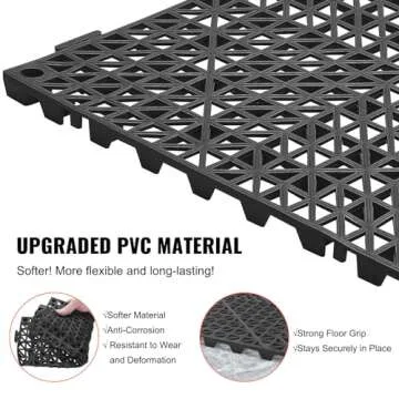 VEVOR Interlocking Tile 55PCS Black, Drainage Tiles 12" x 12" Splicing, Soft PVC Interlocking Drainage Floor Tiles, Non-Slip Drainage Holes for Restroom, Bathroom, Kitchen, Pool, Wet Areas