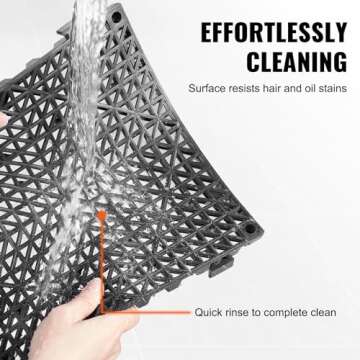VEVOR Interlocking Tile 55PCS Black, Drainage Tiles 12" x 12" Splicing, Soft PVC Interlocking Drainage Floor Tiles, Non-Slip Drainage Holes for Restroom, Bathroom, Kitchen, Pool, Wet Areas