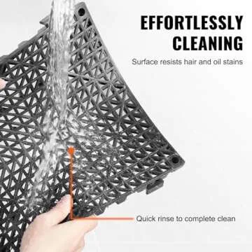 VEVOR Interlocking Tile 55PCS Black, Drainage Tiles 12" x 12" Splicing, Soft PVC Interlocking Drainage Floor Tiles, Non-Slip Drainage Holes for Restroom, Bathroom, Kitchen, Pool, Wet Areas
