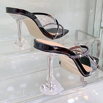 Yolkomo Women's Clear Rhinestone Stiletto Heels Size 9.5
