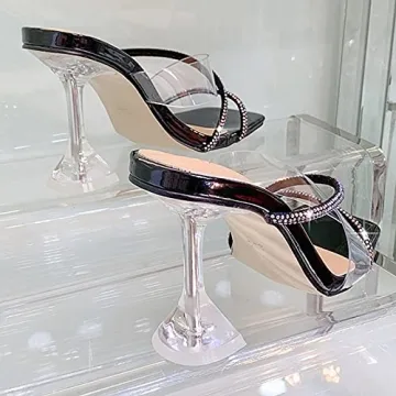 Yolkomo Women's Clear Rhinestone Stiletto Heels Size 9.5
