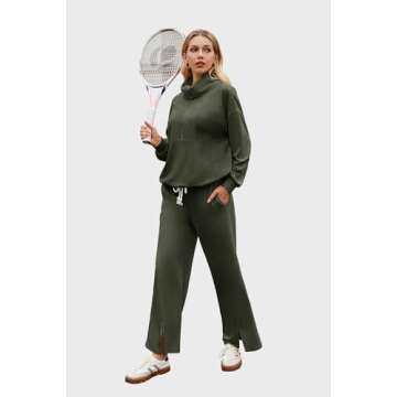 socialkiwi Women 2 Piece Oversized Sweatsuit Half Zip Sweatshirt Sweatpant Tracksuit Matching Lounge Set 2024 Fall Trendy Olive XXL