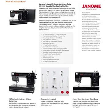Janome HD1000BE All Metal Body Sewing Machine for Crafts