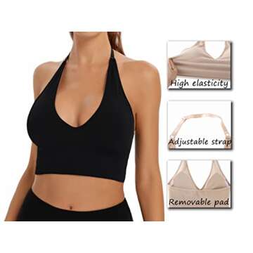INIBUD Halter Bra for Women Longline Sports Bra Wireless Seamless Padded Backless Bralette with Adju...