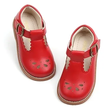 PHIRAMIN Toddler Girl Mary Jane Red Dress Shoes Size 13 Girl School Uniform Shoes for Wedding Party