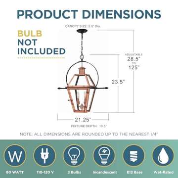 Quoizel Rue De Royal Charleston Outdoor Hanging Lantern, 24 Inch 2-Light Aged Copper Vintage Ceiling...