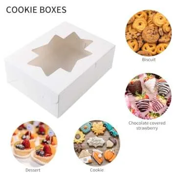 Moretoes 24pcs Bakery Boxes, 8x6x2.5 Inches 3 Style Windows Cookie Boxes, for Candies, Chocolate Strawberries, Cakes, Muffins, Donuts