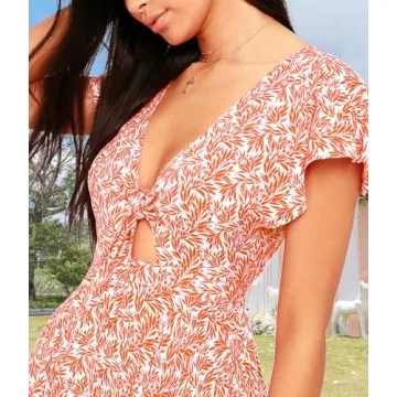 AGQT Women’s Sexy V Neck Self Tie Front Summer Romper