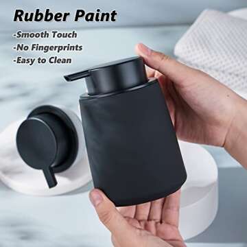 Black Foam Hand Soap Dispenser - 12Oz Ceramic Foaming Soap Dispenser for Bathroom with Easy-to-Press Pump, Refillable Liquid Lotion Hand Soap Dispenser, Dish Soap Dispenser for Kitchen (Rubber Paint)