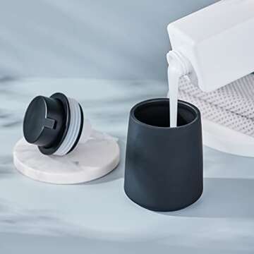 Black Foam Hand Soap Dispenser - 12Oz Ceramic Foaming Soap Dispenser for Bathroom with Easy-to-Press Pump, Refillable Liquid Lotion Hand Soap Dispenser, Dish Soap Dispenser for Kitchen (Rubber Paint)