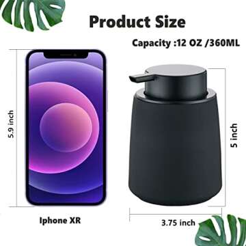 Black Foam Hand Soap Dispenser - 12Oz Ceramic Foaming Soap Dispenser for Bathroom with Easy-to-Press Pump, Refillable Liquid Lotion Hand Soap Dispenser, Dish Soap Dispenser for Kitchen (Rubber Paint)