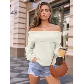 LILLUSORY Womens Off The Shoulder Cozy Oversized Sweater