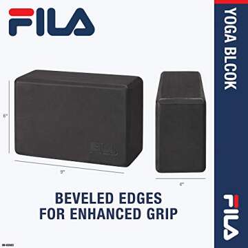 FILA Accessories Yoga Block - EVA Foam Blocks for Support, Balance & Stability | Yoga, Pilates, Barre, Stretching, Meditation - Black