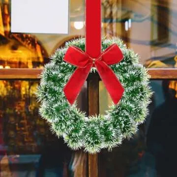 Capoda 6 Pcs Christmas Wreaths with Bow 10.24 Inches Tinsel Wreaths Crafts Kitchen for Front Door Outdoor Cabinet Home Window Wall Xmas Hanging Decorations(Red)