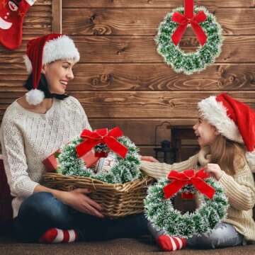 Capoda 6 Pcs Christmas Wreaths with Bow 10.24 Inches Tinsel Wreaths Crafts Kitchen for Front Door Outdoor Cabinet Home Window Wall Xmas Hanging Decorations(Red)