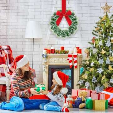 Capoda 6 Pcs Christmas Wreaths with Bow 10.24 Inches Tinsel Wreaths Crafts Kitchen for Front Door Outdoor Cabinet Home Window Wall Xmas Hanging Decorations(Red)