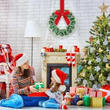 Capoda 6 Pcs Christmas Wreaths with Bow 10.24 Inches Tinsel Wreaths Crafts Kitchen for Front Door Outdoor Cabinet Home Window Wall Xmas Hanging Decorations(Red)