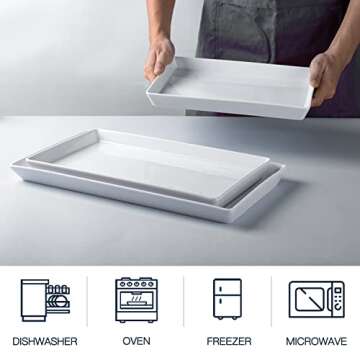 Delling Large Serving Platter, 16/14/12 Inch Rectangular Serving Trays for Serving Food, Serving Tray for Party - Set of 3, White