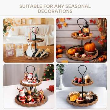 GENMOUS Scalloped Tiered Tray Stand for Farmhouse Kitchen Table Decor, 2 Tier Decorative Round Tray ...