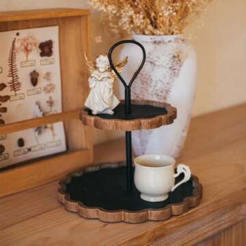 GENMOUS 2 Tier Scalloped Tray Stand for Kitchen Decor