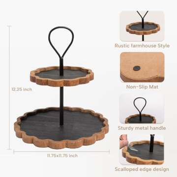 GENMOUS 2 Tier Scalloped Tray Stand for Kitchen Decor