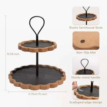GENMOUS 2 Tier Scalloped Tray Stand for Kitchen Decor