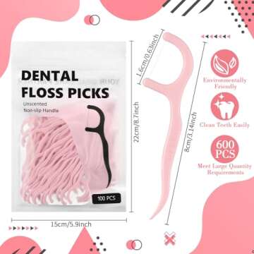 Baderke 200 Count Floss Picks Bulk Non Breakable Tooth Picks Flosser Dental Floss Sticks for Adults Teeth Cleaning Dental Flossers for Family Pack Travel(Light Pink)