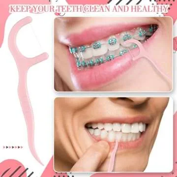 Baderke 200 Count Floss Picks Bulk Non Breakable Tooth Picks Flosser Dental Floss Sticks for Adults Teeth Cleaning Dental Flossers for Family Pack Travel(Light Pink)