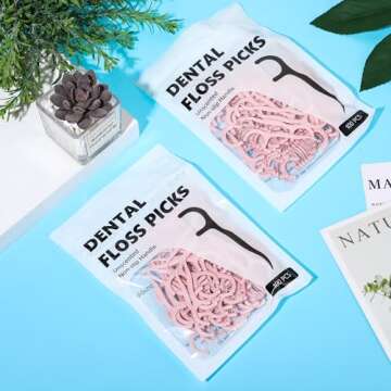 Baderke 200 Count Floss Picks Bulk Non Breakable Tooth Picks Flosser Dental Floss Sticks for Adults Teeth Cleaning Dental Flossers for Family Pack Travel(Light Pink)