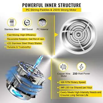 VEVOR 110V Electric Shaved Ice Machine 250W Snow Cone Maker Tabletop w/Adjustable Ice Texture, Ice Shaving Machine 265LBs/hr for Home and Commerical Use