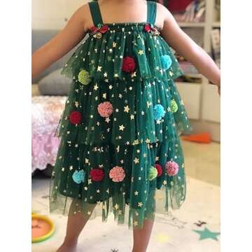Toddler Girl Christmas Dress Star Sequin Layered Tulle Tutu Dress Pompom Embroidery Cake Smash Gift ...