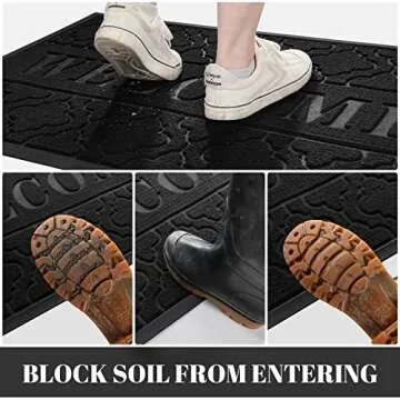 Yimobra Welcome Mat Outdoor Indoor, 29.5x17 All-Season Waterproof Front Door Mat, All-Weather Heavy Duty Doormat, Low Profile Porch Patio Entrance Mat, Non Slip Outside Mat, Black