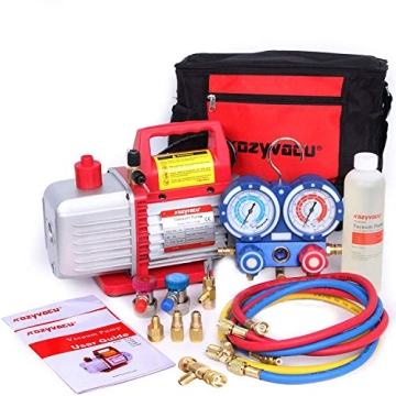 Kozyvacu Mini Split/HVAC/AUTO AC Repair Complete Tool Kit - Includes 1-Stage 4.5 CFM Vacuum Pump, Ma...