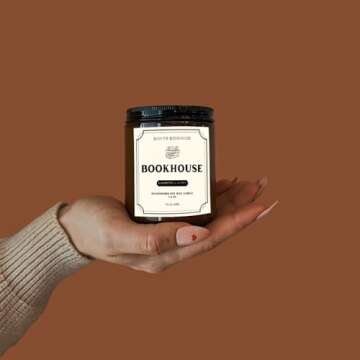 Bowtie Bookhouse Bookhouse Library Candle Lavender and Amber Scented 7.2 oz Soy Candle for Home and Gifts 8 oz Amber Glass Jar Handmade Made in the USA
