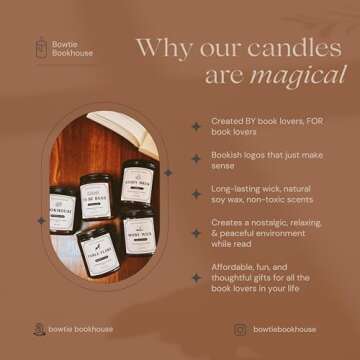 Bowtie Bookhouse Bookhouse Library Candle Lavender and Amber Scented 7.2 oz Soy Candle for Home and Gifts 8 oz Amber Glass Jar Handmade Made in the USA