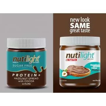 Nutilight Sugar Free Protein + Hazelnut Spread with Cocoa, Keto and Diabetic friendly, Non-GMO, Glut...