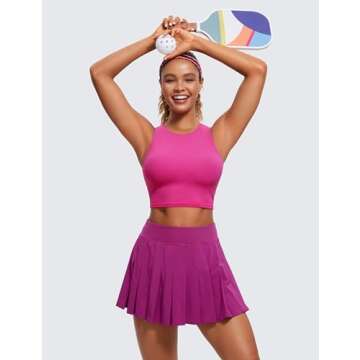 CRZ YOGA Butterluxe Racerback High Neck Longline Sports Bras for Women - Padded Workout Crop Tank Tops with Built in Pads Hibiscus Purple Small